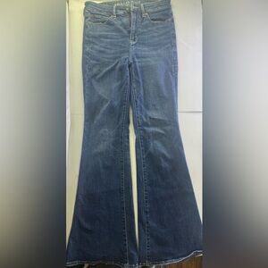 American Eagle Next Level Stretch Bell Bottom Flare Jeans SZ 4 Reg. Dark Wash